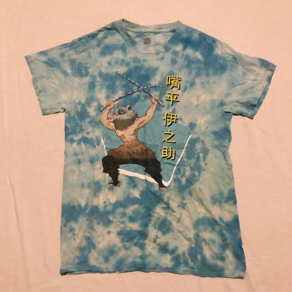 Demon Slayer Inosuke Anime Blue Tie Dye Tshirt Womens Size Small Shirt